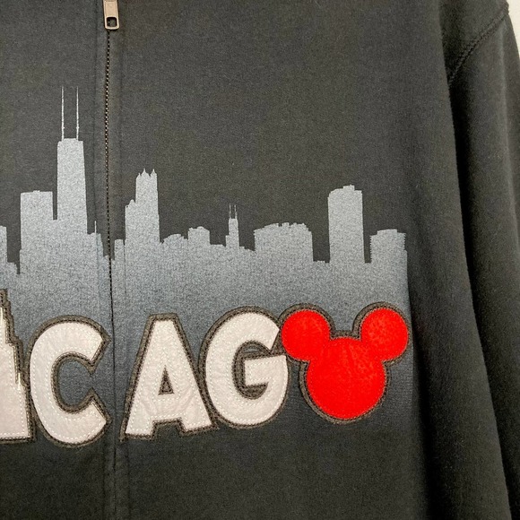 Disney Store Chicago Skyline Mickey Mouse Black Unisex Full Zip Hoodie Size L - Picture 6 of 12